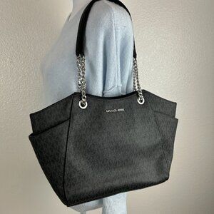 Michael Kors Signature Logo shoulder Saffiano Leather Shoulder Bag - Black/Gray